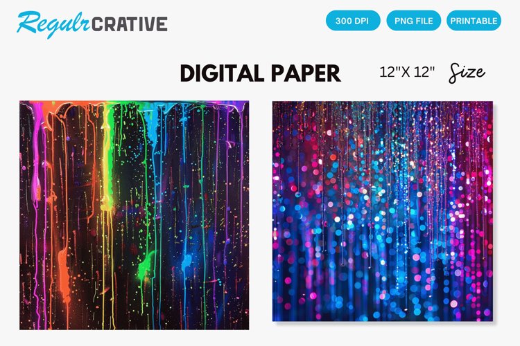 Neon Colored Electric Rain Seamless Digital Paper