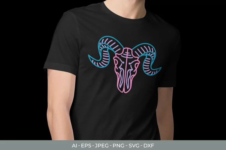 Neon Coloured Line Art Goat Skull SVG