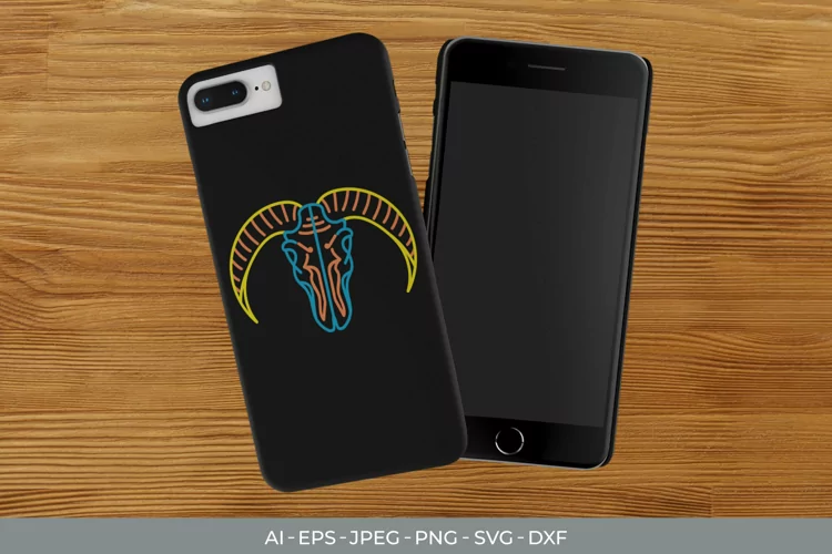 Neon Coloured Line Art Goat Skull SVG