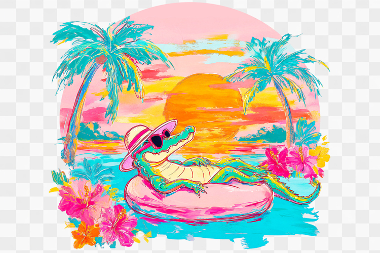 Neon Crocodile Tropical Summer PNG Design