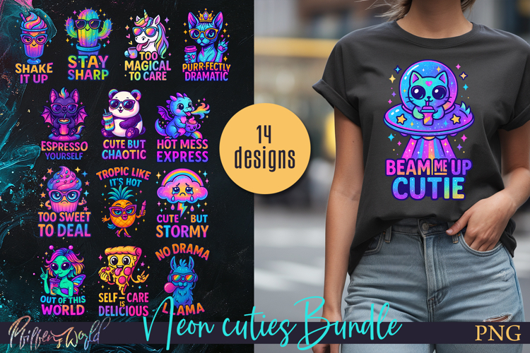 Neon Cuties Bundle | Funny Quotes | Sublimation Designs