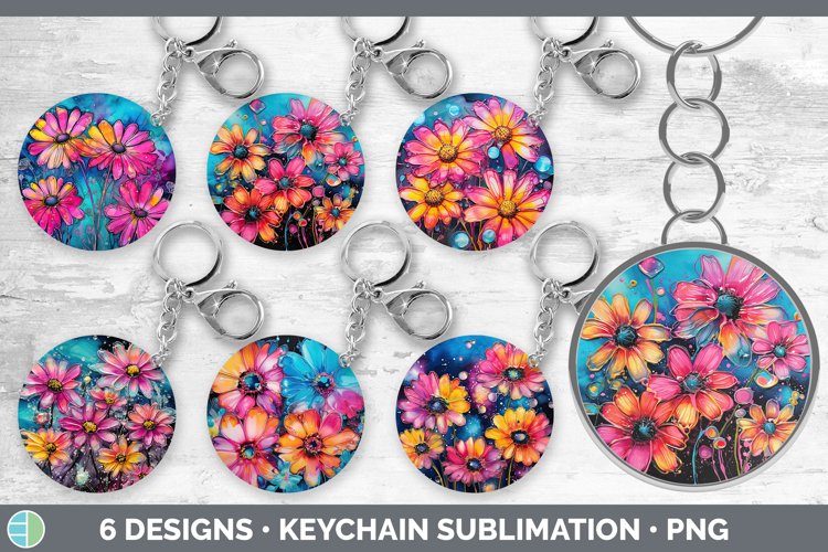 Neon Daisy Flowers Keychain | Bundle Keyring Designs