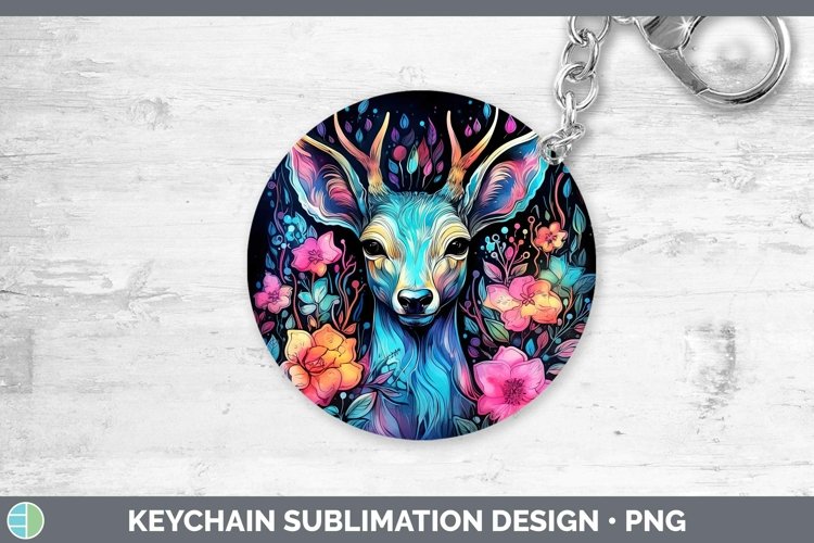 Neon Deer Keychain Sublimation Keyring Designs