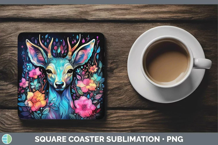 Neon Deer Square Coaster Sublimation Coaster Designs