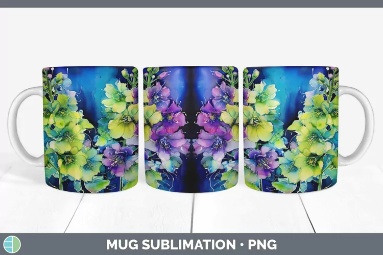 Neon Delphinium Mug Wrap | Sublimation Coffee Cup Designs