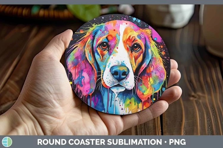 Neon Dogs Beagle Round Coaster Sublimation Coaster Designs
