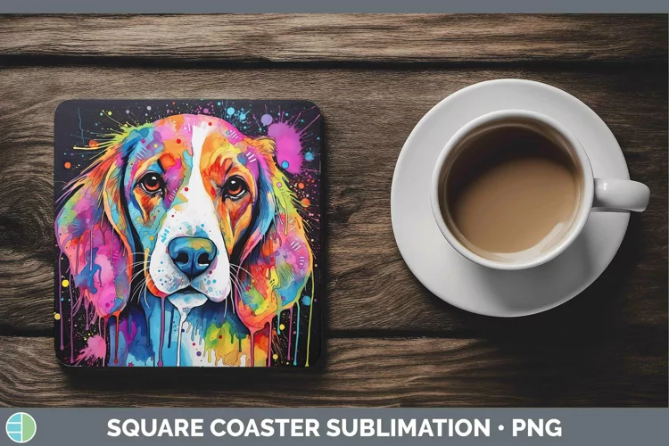Neon Dogs Beagle Square Coaster Sublimation Coaster Designs