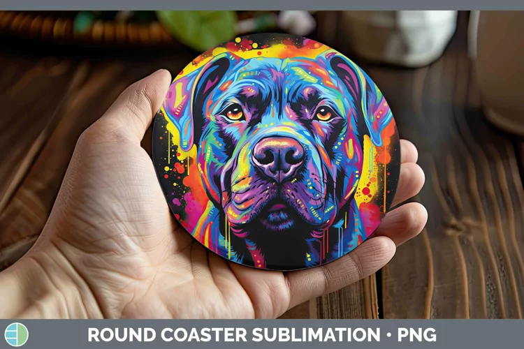 Neon Dogs Cane Corso Round Coaster Sublimation Coaster Desig