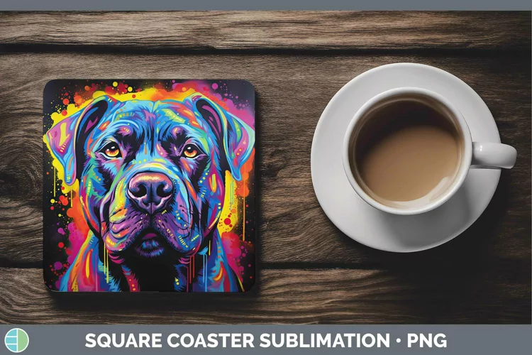 Neon Dogs Cane Corso Square Coaster Sublimation Coaster Desi