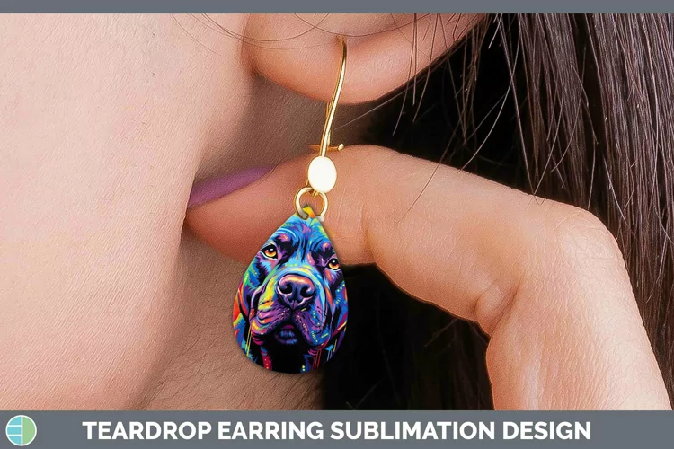 Neon Dogs Cane Corso Teardrop Earrings Sublimation Earrings