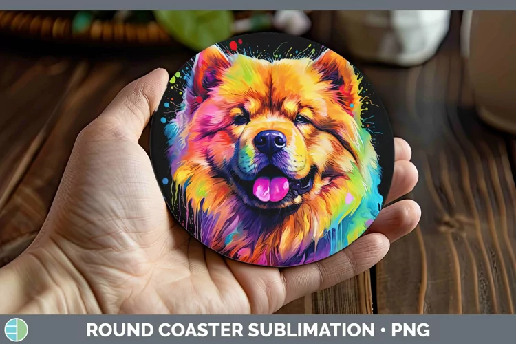 Neon Dogs Chow Chow Round Coaster Sublimation Coaster Design