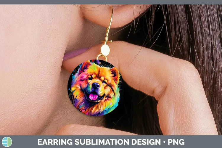 Neon Dogs Chow Chow Round Earrings Sublimation Earrings Desi