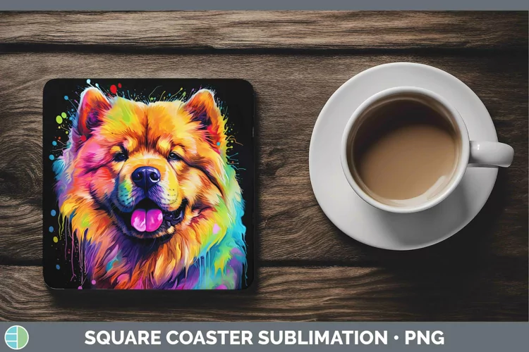 Neon Dogs Chow Chow Square Coaster Sublimation Coaster Desig