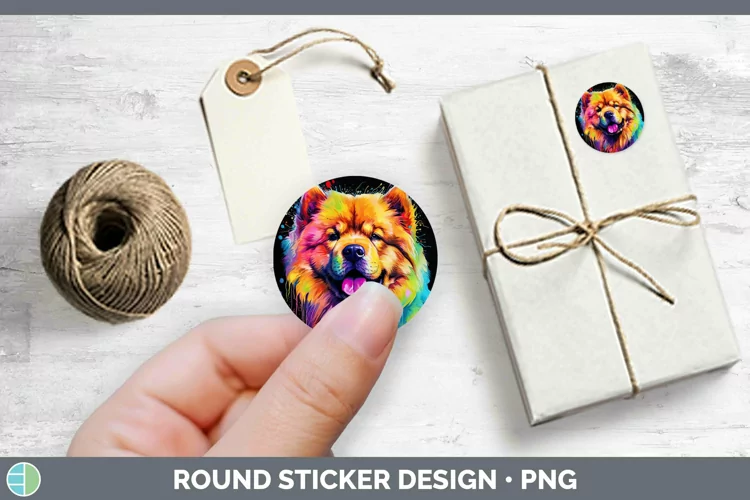 Neon Dogs Chow Chow Stickers | Round Labels Designs