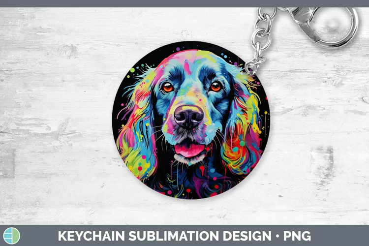 Neon Dogs Cocker Spaniel Keychain Sublimation Keyring Design