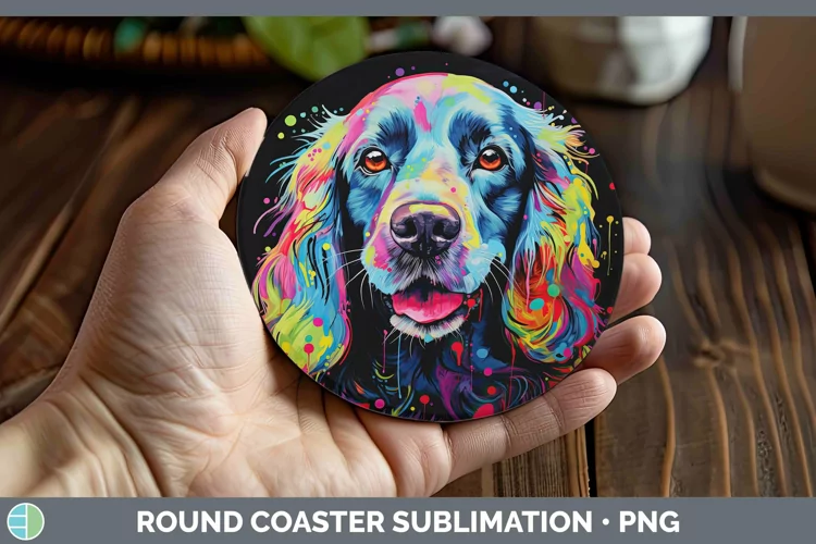 Neon Dogs Cocker Spaniel Round Coaster Sublimation Coaster D