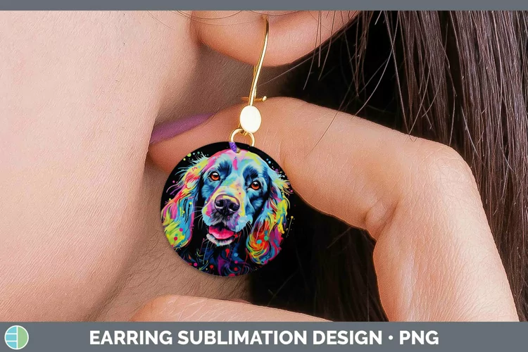 Neon Dogs Cocker Spaniel Round Earrings Sublimation Earrings