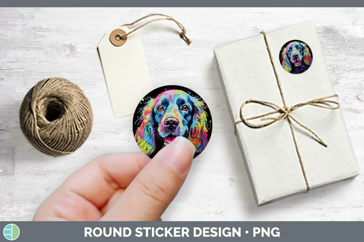 Neon Dogs Cocker Spaniel Stickers | Round Labels Designs