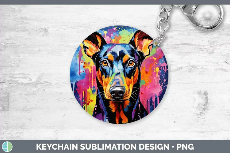 Neon Dogs Doberman Pinscher Keychain Sublimation Keyring Des