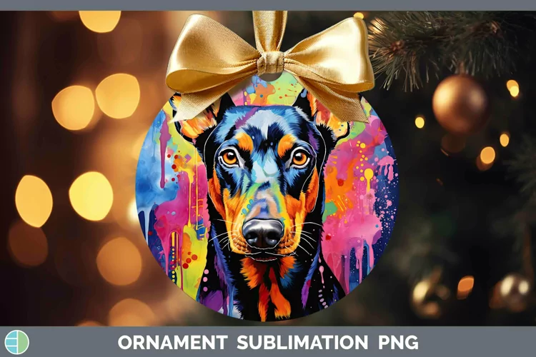 Neon Dogs Doberman Pinscher Ornament Sublimation Bauble Desi