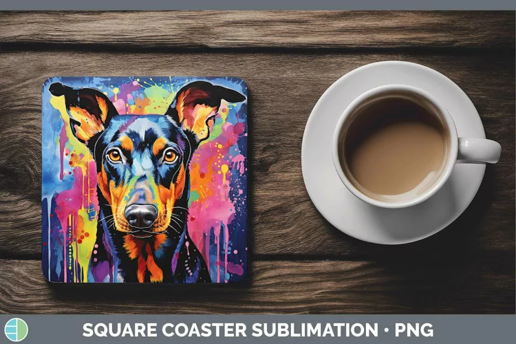 Neon Dogs Doberman Pinscher Square Coaster Sublimation Coast