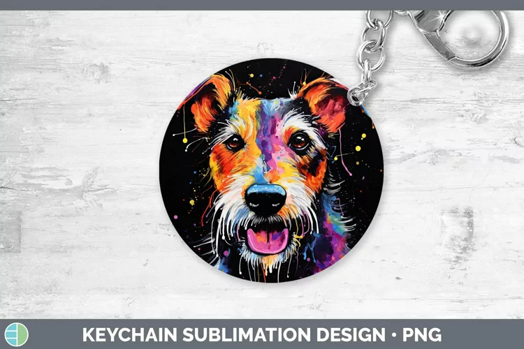Neon Dogs Fox Terrier Dog Keychain Sublimation Keyring Desig