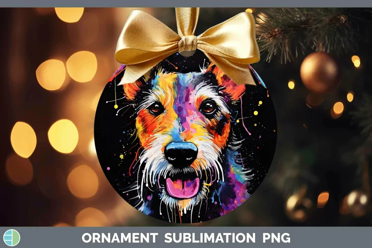 Neon Dogs Fox Terrier Dog Ornament Sublimation Bauble Design