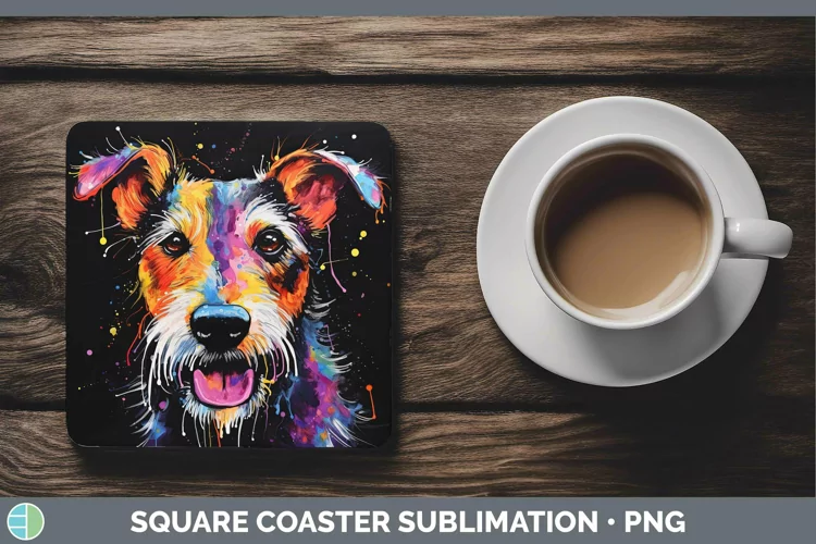 Neon Dogs Fox Terrier Dog Square Coaster Sublimation Coaster