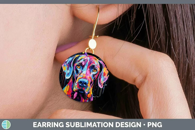 Neon Dogs Great Dane Round Earrings Sublimation Earrings Des