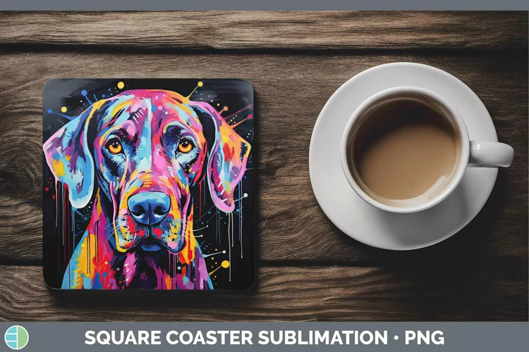 Neon Dogs Great Dane Square Coaster Sublimation Coaster Desi