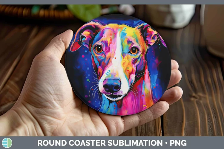 Neon Dogs Greyhound Round Coaster Sublimation Coaster Design