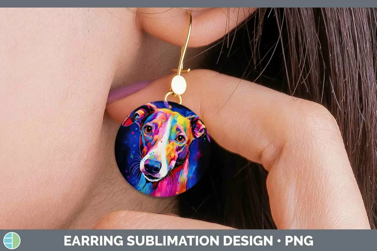 Neon Dogs Greyhound Round Earrings Sublimation Earrings Desi
