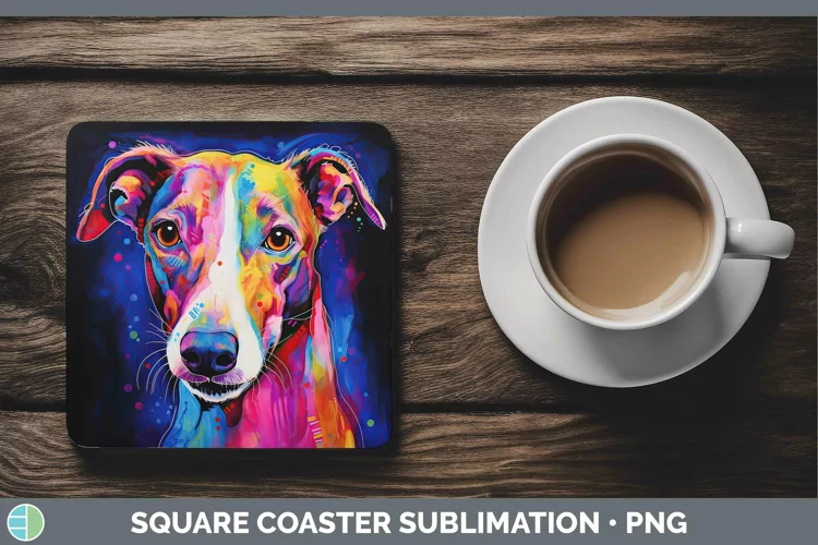 Neon Dogs Greyhound Square Coaster Sublimation Coaster Desig