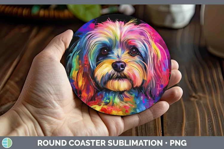 Neon Dogs Lhasa Apso Round Coaster Sublimation Coaster Desig