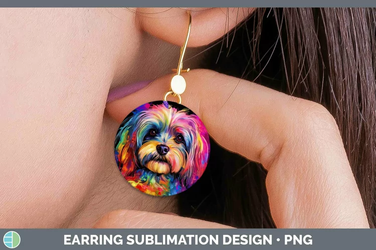 Neon Dogs Lhasa Apso Round Earrings Sublimation Earrings Des