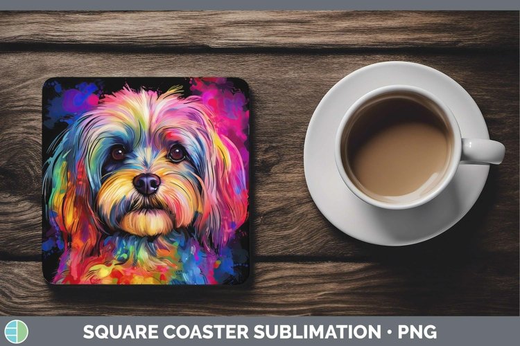 Neon Dogs Lhasa Apso Square Coaster Sublimation Coaster Desi