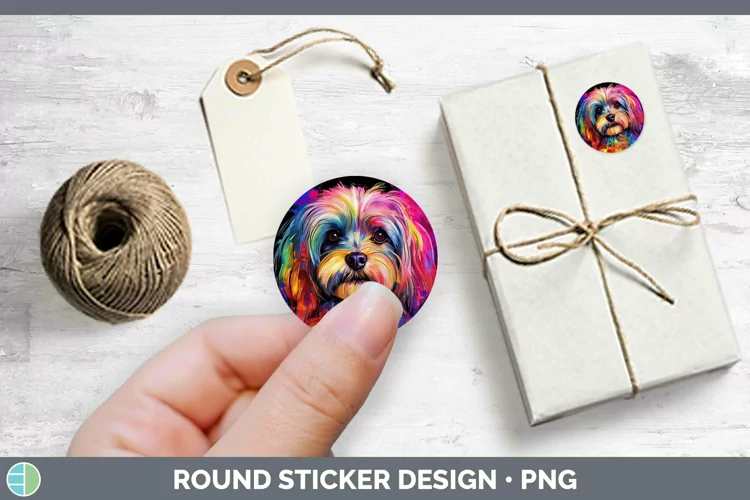 Neon Dogs Lhasa Apso Stickers | Round Labels Designs