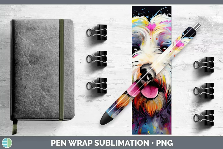 Neon Dogs Old English Sheepdog Pen Wrap Sublimation Epoxy Pe
