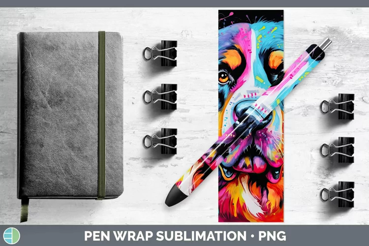 Neon Dogs Saint Bernard Pen Wrap Sublimation Epoxy Pen Desig
