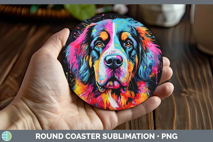 Neon Dogs Saint Bernard Round Coaster Sublimation Coaster De