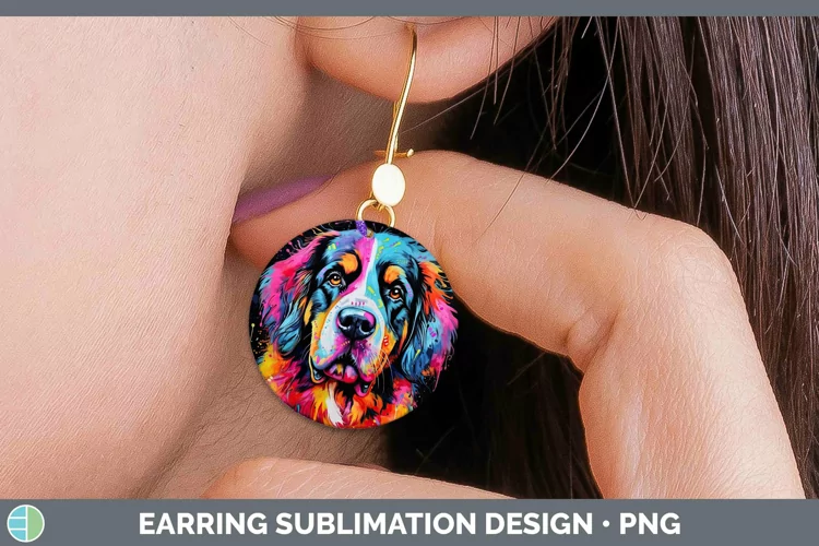 Neon Dogs Saint Bernard Round Earrings Sublimation Earrings