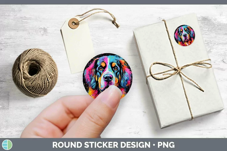 Neon Dogs Saint Bernard Stickers | Round Labels Designs