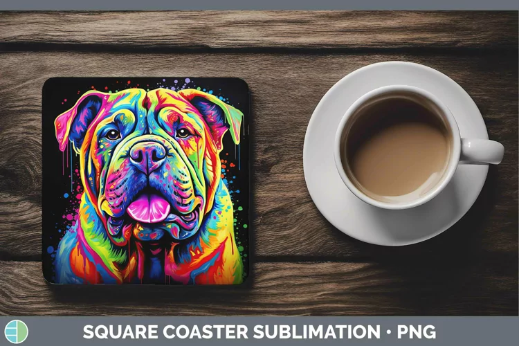 Neon Dogs Shar Pei Square Coaster Sublimation Coaster Design