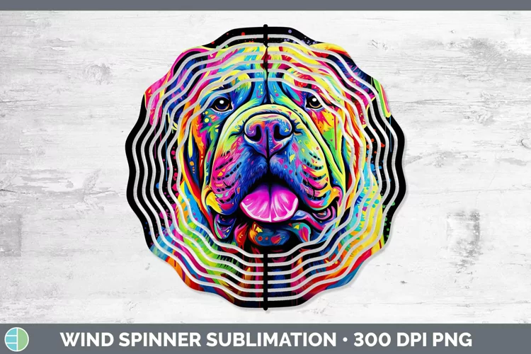 Neon Dogs Shar Pei Wind Spinner Sublimation Spinner Designs