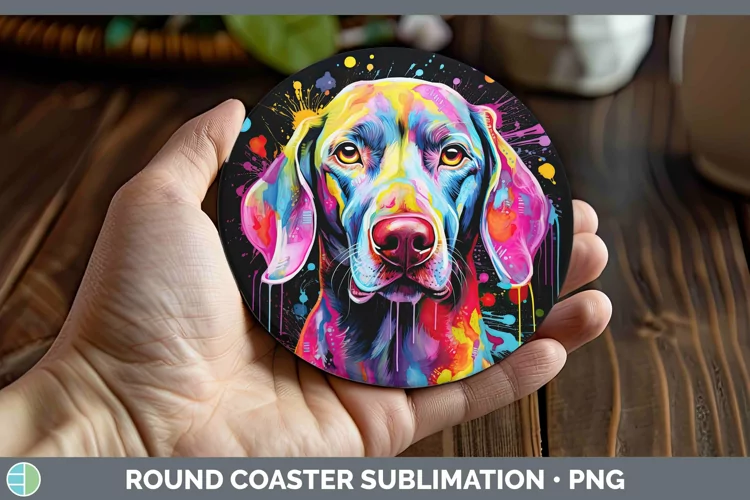 Neon Dogs Weimaraner Round Coaster Sublimation Coaster Desig