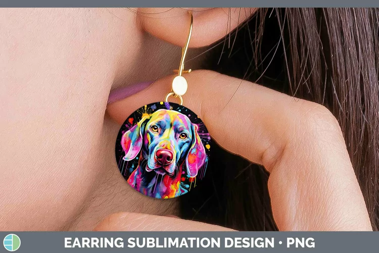 Neon Dogs Weimaraner Round Earrings Sublimation Earrings Des