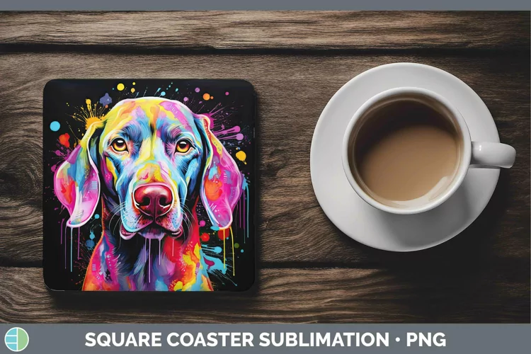 Neon Dogs Weimaraner Square Coaster Sublimation Coaster Desi