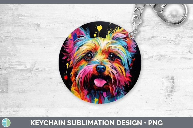 Neon Dogs Yorkshire Terrier Keychain Sublimation Keyring Des