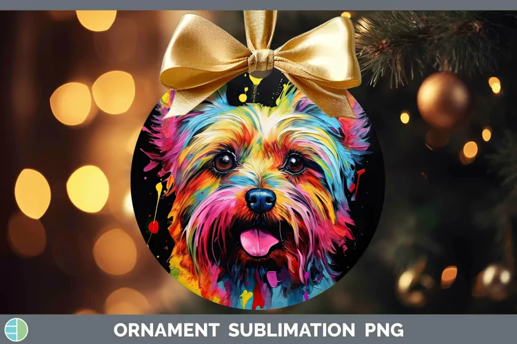 Neon Dogs Yorkshire Terrier Ornament Sublimation Bauble Desi