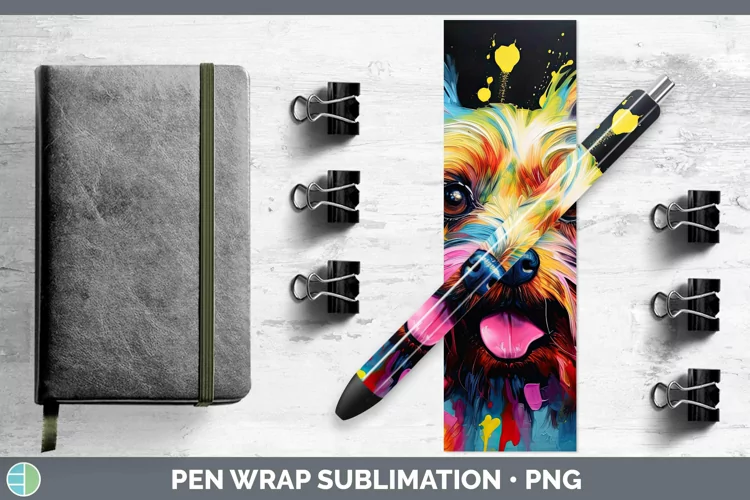 Neon Dogs Yorkshire Terrier Pen Wrap Sublimation Epoxy Pen D